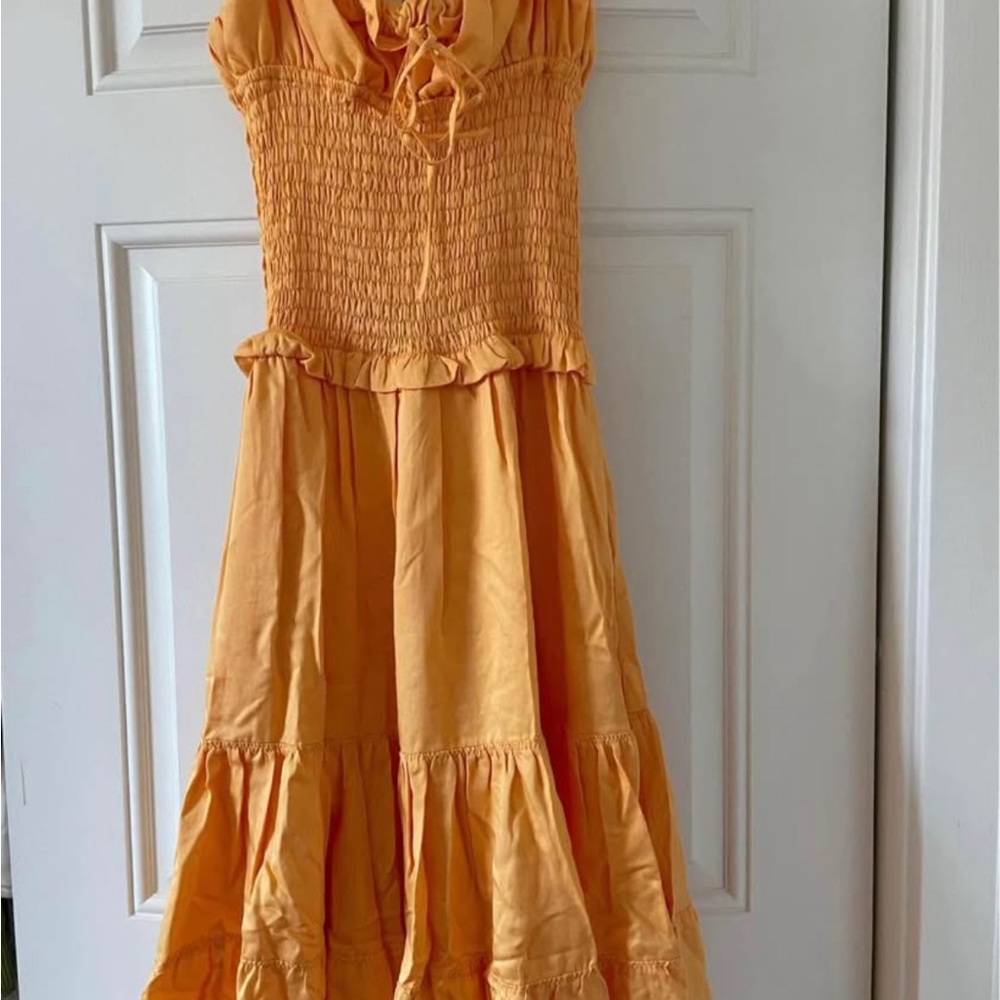 House of CB Tangerine Phedra Drop Waist Shirred Sundress - Picture 2 of 2